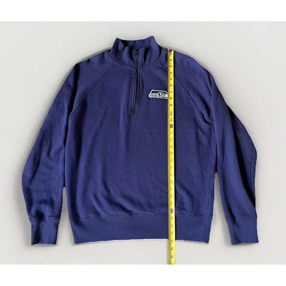 Seattle Seahawks OTS Pullover Mens L Blue 1/4 Zip Long Sleeve Sweater And Gloves